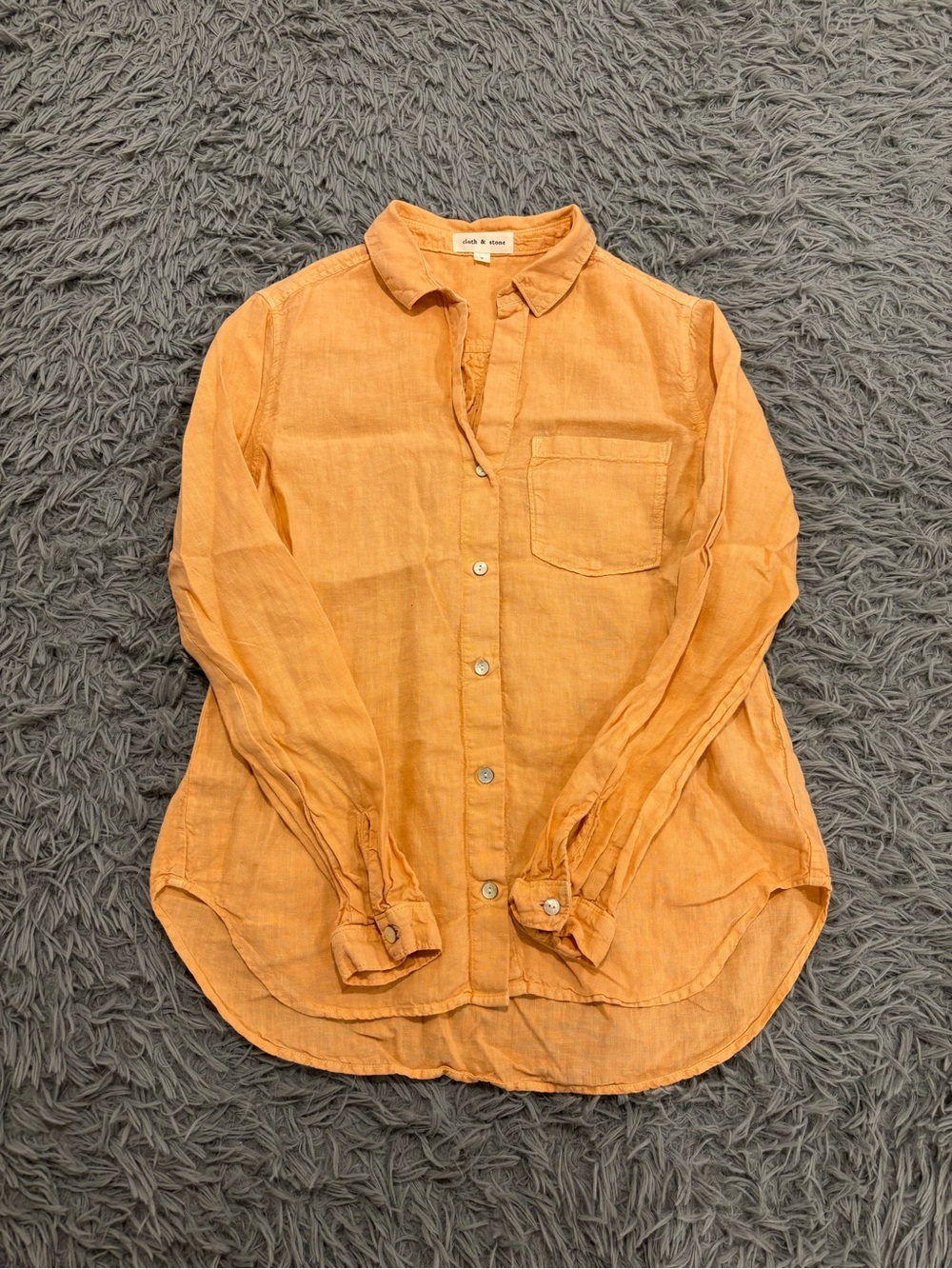Cloth & Stone Women Small Linen Orange Long Sleeve Button Up Shirt Basic Capsule